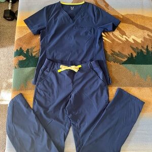 Medelita Navy Blue Women's Scrub Set with Yellow Accents
